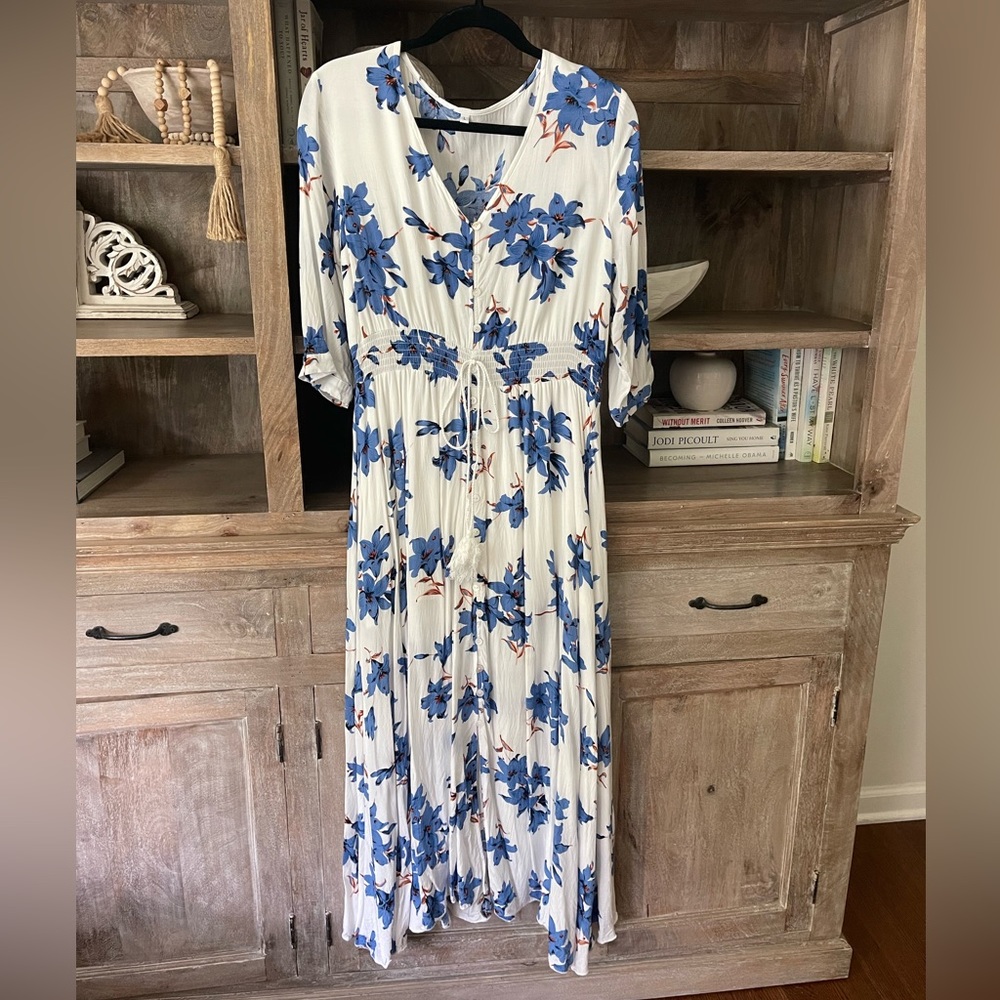 VintageClothing Women's Floral Maxi Dresses with Sleeves Flowy Boho Dress
